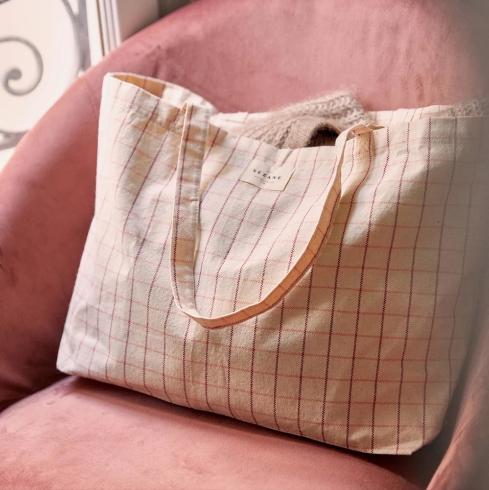 Sezane Carreaux framboise Totebag